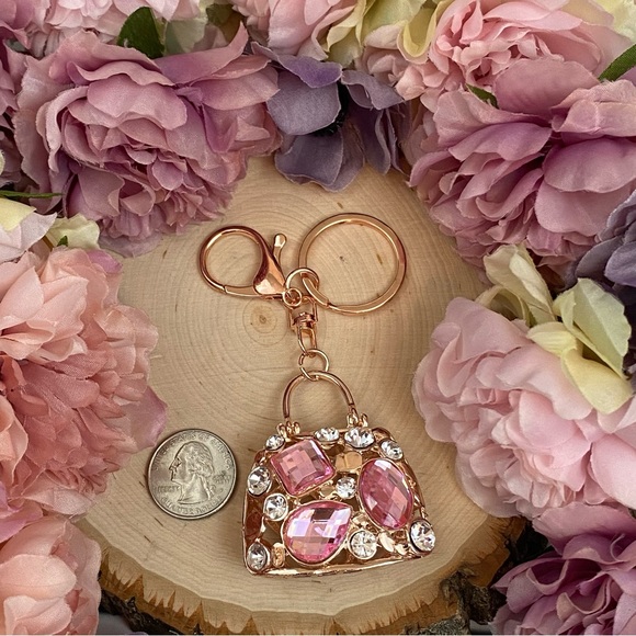 Gorgeous Gold Handbag with Pink Crystals Keychain - Picture 13 of 13